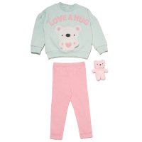 J16525INF: Baby Girls Interactive Sweatshirt & Legging Outfit With Plush Bear Toy (9-24 Months)